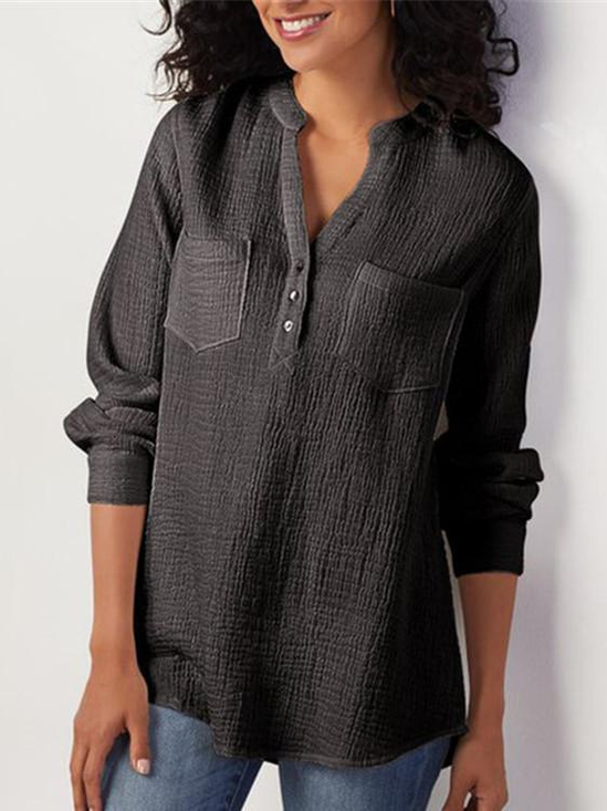 V Neck Casual Plain Blouse