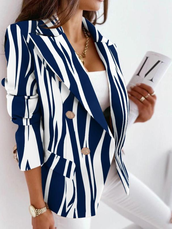 Casual Lapel Collar Color Block Blazer