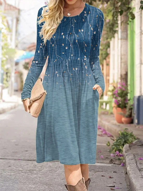 Floral Regular Fit Casual Crew Neck Dress With No