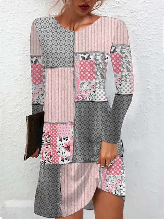 Casual Crew Neck Loose Dress With No Belt