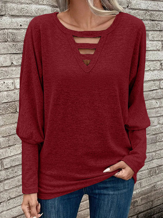 Crew Neck Casual Plain Jersey Blouse
