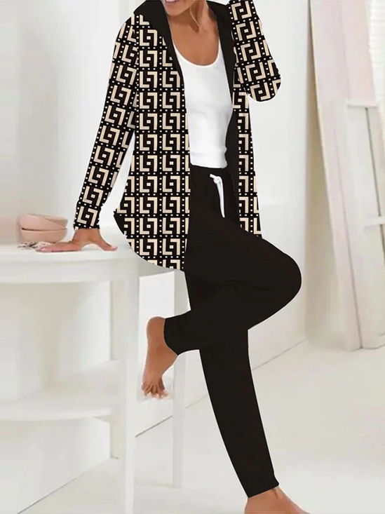 Casual Hoodie Geometric Loose Two-Piece Set