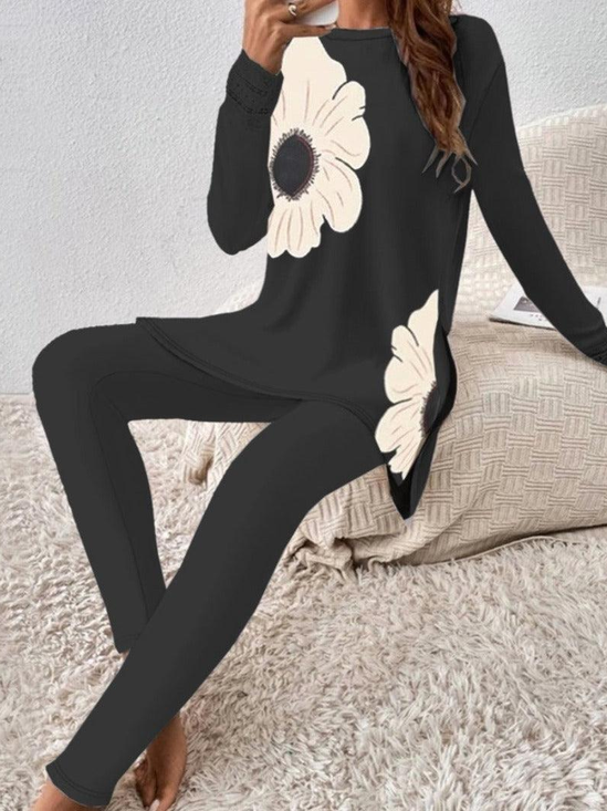 Crew Neck Floral Casual Two-Piece Set