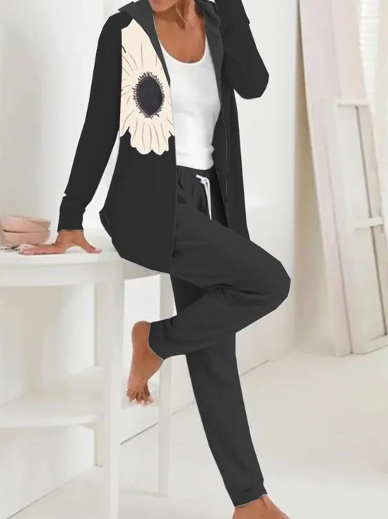 Loose Floral Casual Hoodie Two-Piece Set