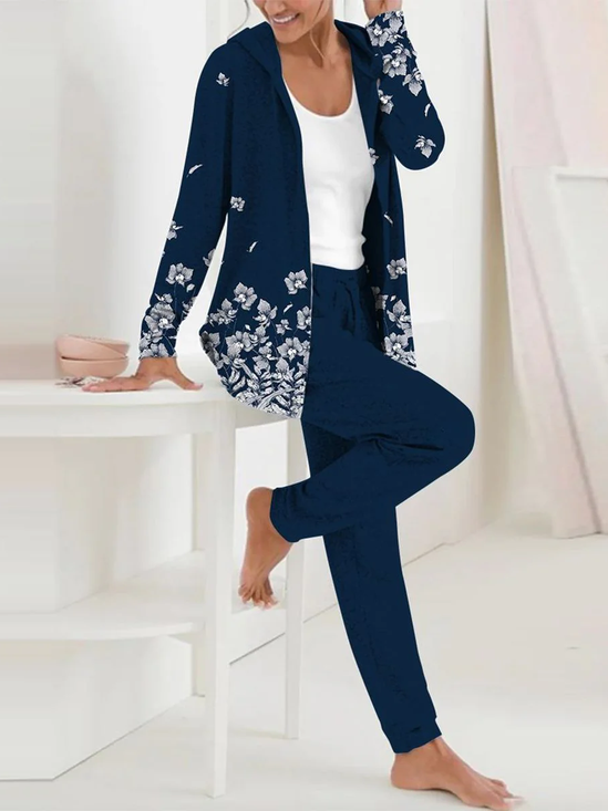 Floral Casual Hoodie Two-Piece Set
