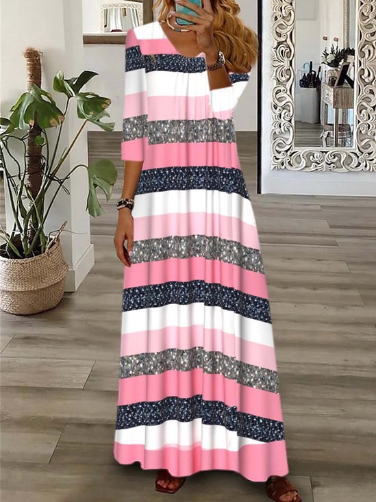 Striped Casual Regular Fit Dress With No
