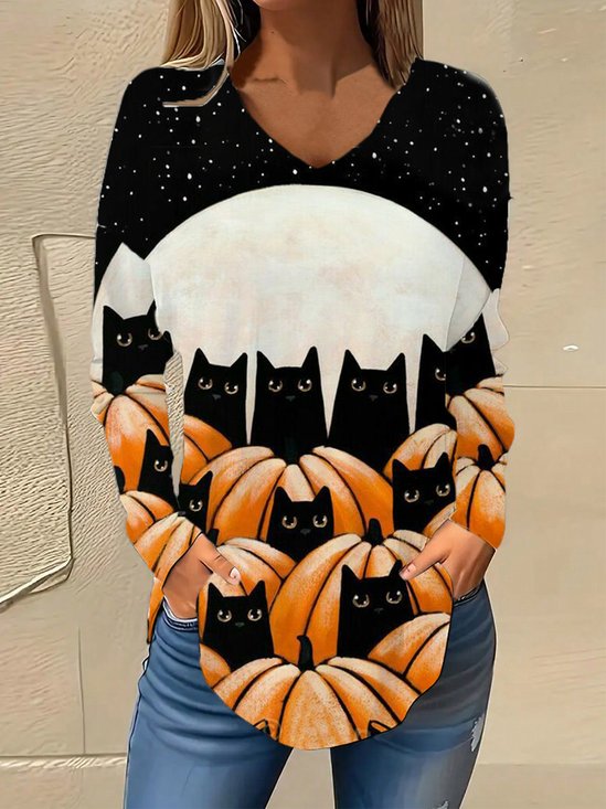 Casual Loose Halloween V Neck Blouse