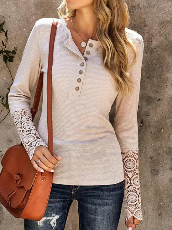 Plain Casual Crew Neck Blouse