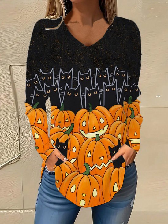 V Neck Halloween Loose Casual Blouse