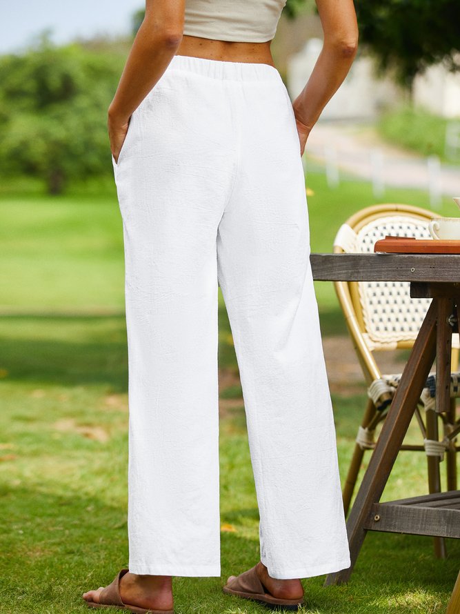 Plain Summer Casual Lightweight Daily Standard Wide leg pants Cotton Long Casual Pants for Women
