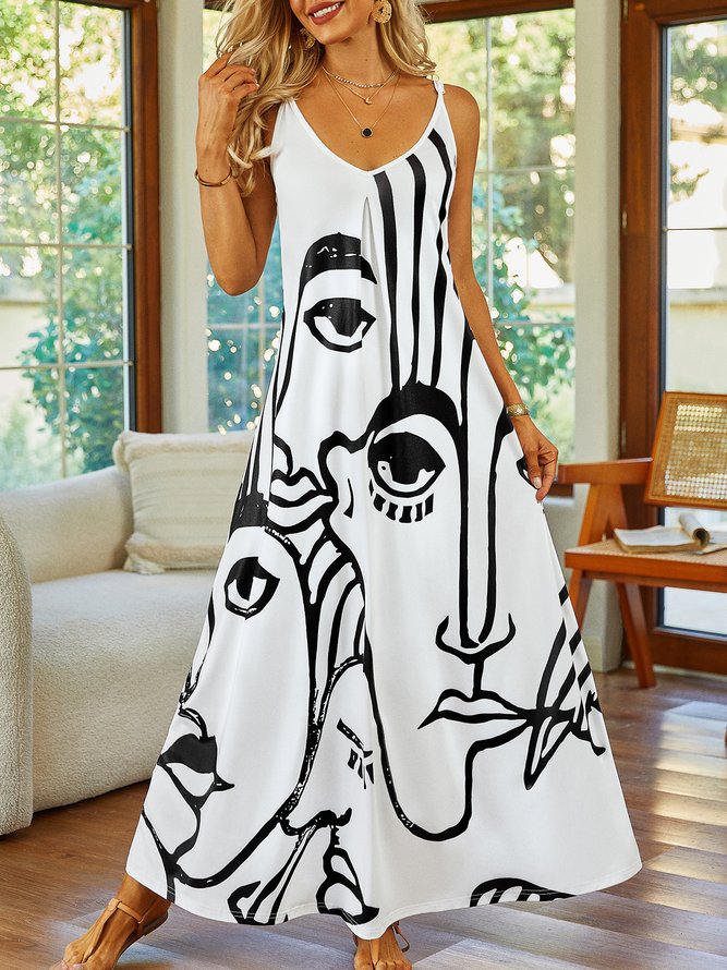 Casual V neck Abstract Dress