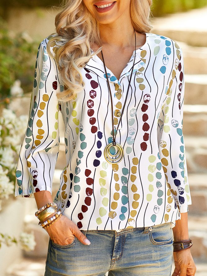 3/4 Sleeve Casual V Neck Blouse