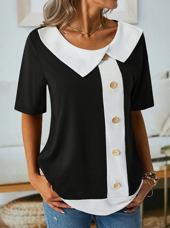 Crew Neck Casual Colorblock Jersey T-shirt