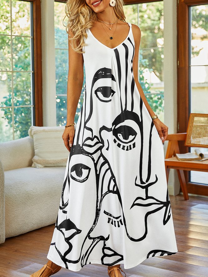 Casual V neck Abstract Dress