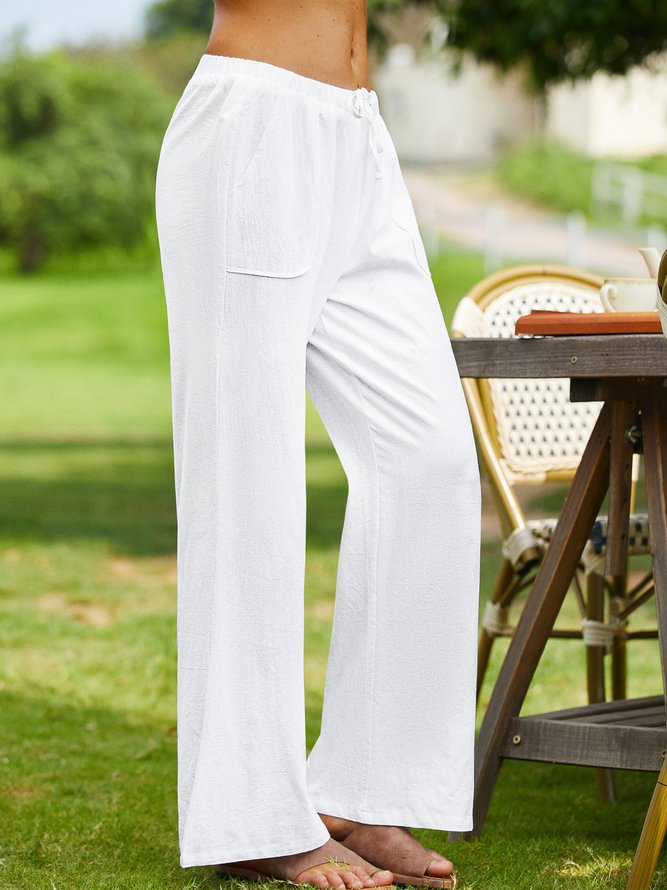 Plain Summer Casual Lightweight Daily Standard Wide leg pants Cotton Long Casual Pants for Women
