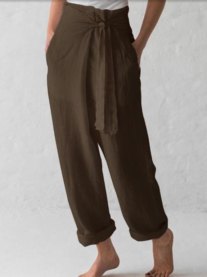 Casual Linen & Cotton Bottoms With Belt