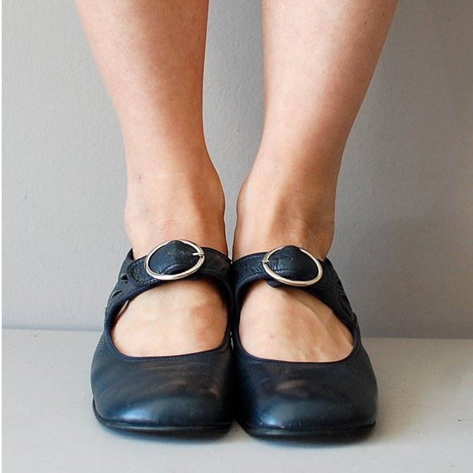 Mary Janes Blue Summer Low Heel Vintage Women Shoes