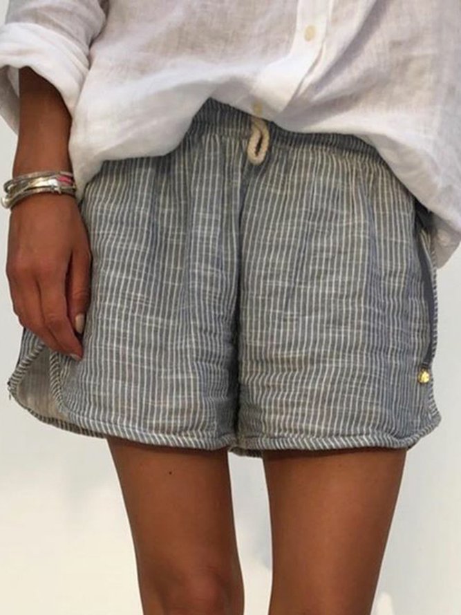 Loosen Striped Cotton Blends Shorts