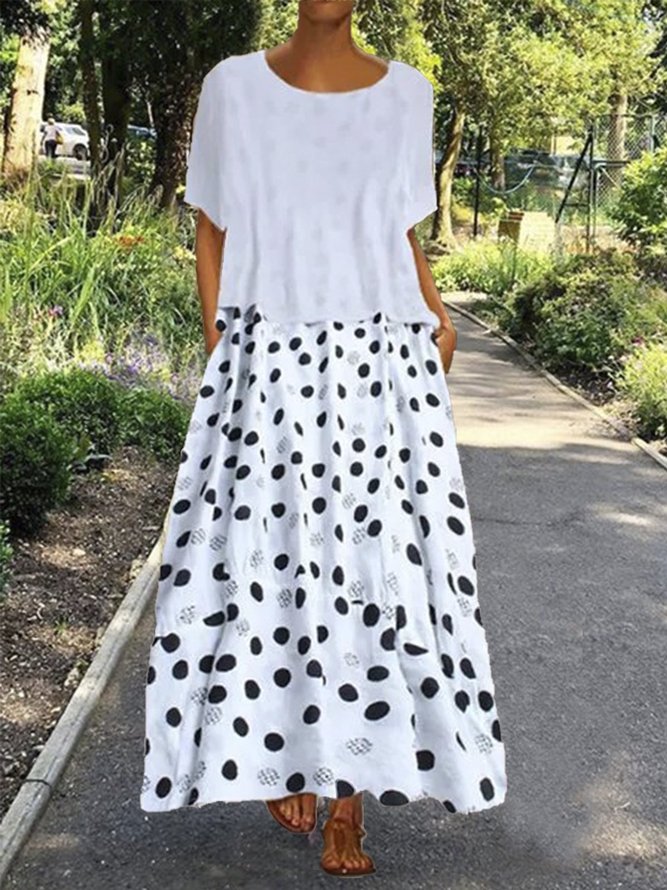 Casual Polka Dots Round Neck Weaving Dress