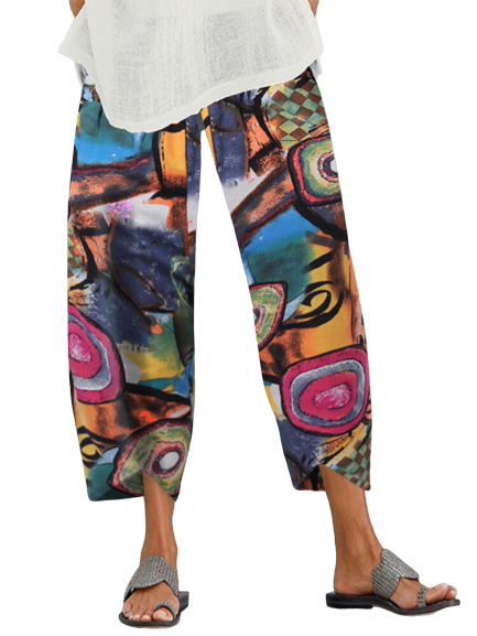 Multicolor Cotton-Blend Printed Casual Pants | Bottoms | Multicolor ...