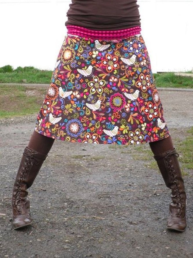 Printed Cotton Blends Vintage Skirt