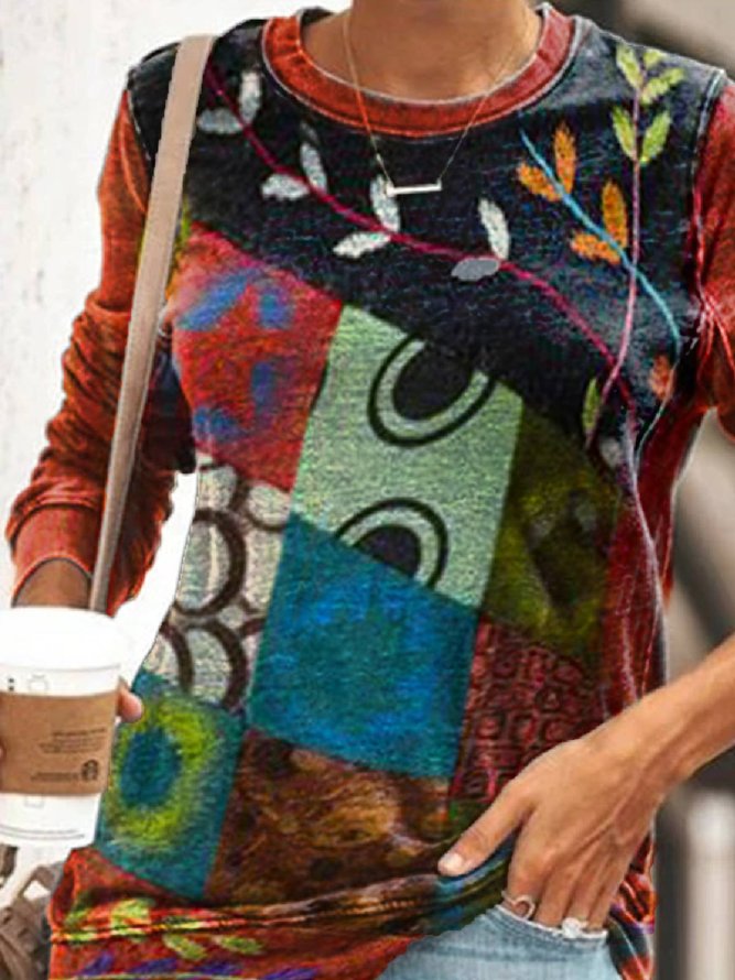 Round Neck Casual Floral Auto-Clearance