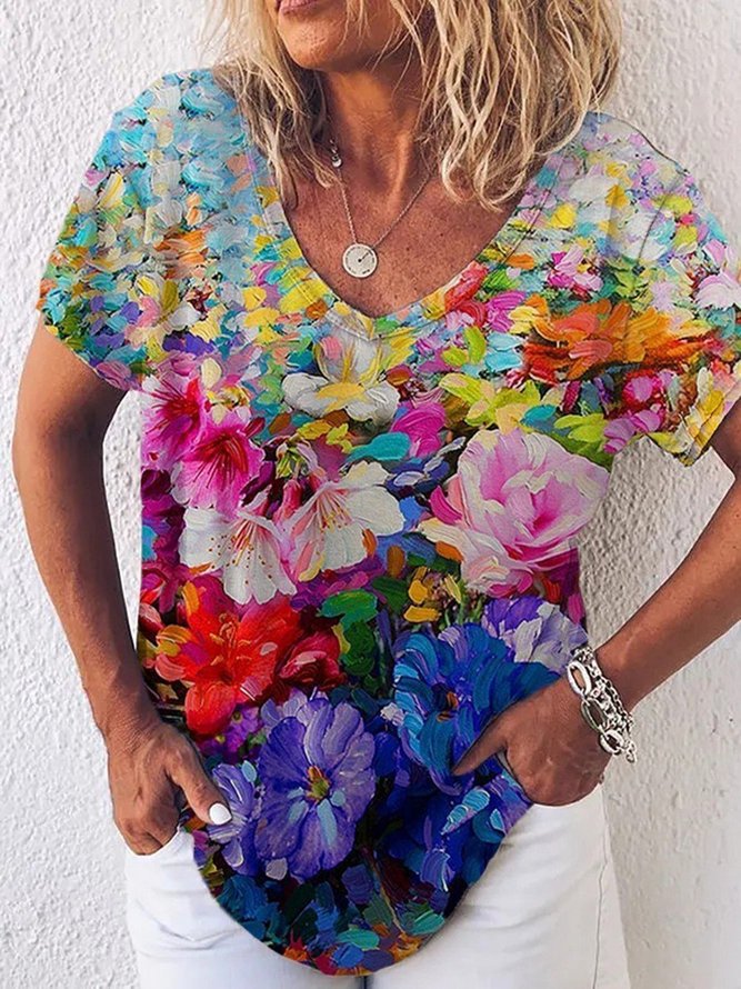 Flower Oil Painting Print T-shirt | Tops | Noracora Floral ...