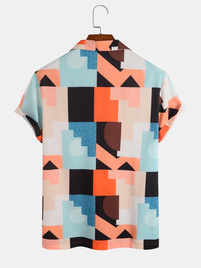 Shirt Collar Casual Geometric Cotton Blends Men-Shirts