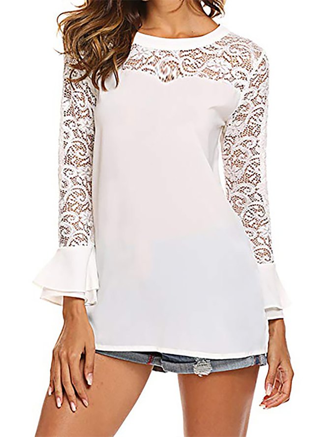 Crew Neck Lace Casual Top