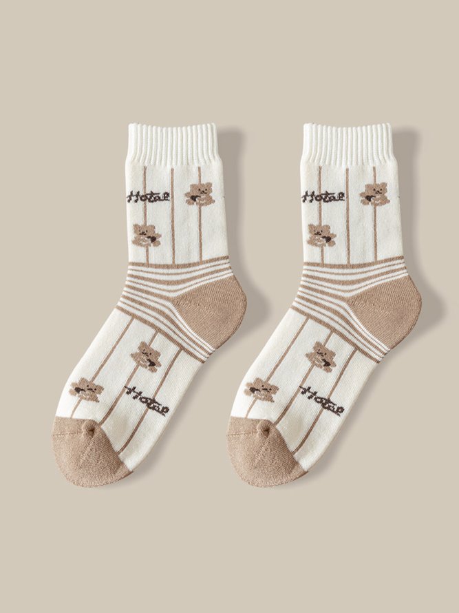 Retro Bear Heart Cotton Warm Socks 5 Piece Set