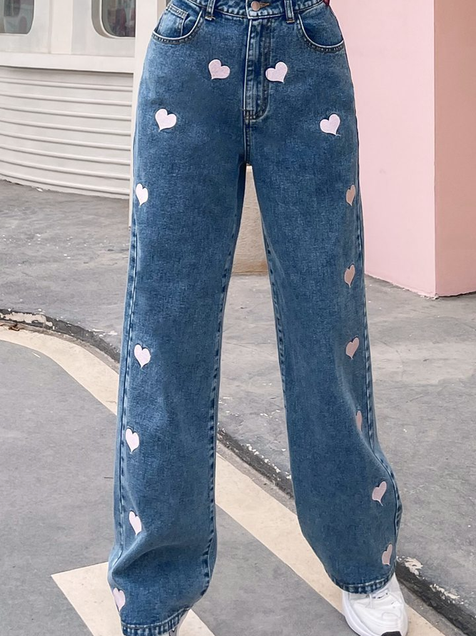 Casual Denim Plain Denim&jeans