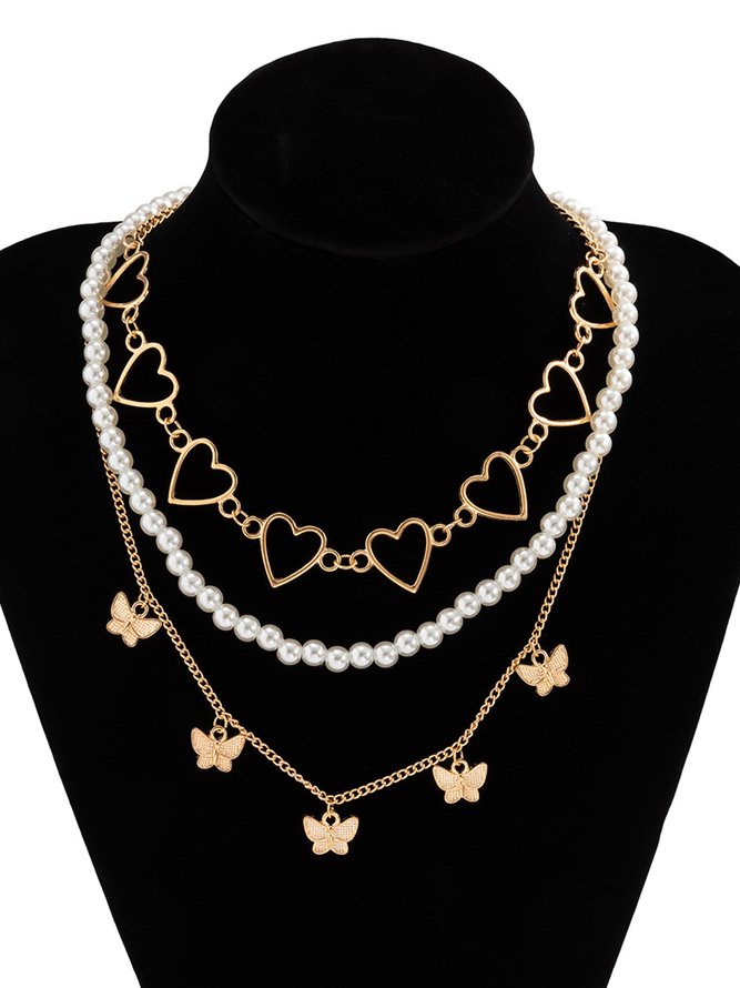 Heart Butterfly Pearl Necklace