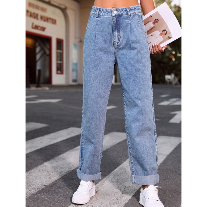 Cotton Plain Loose Denim&jeans