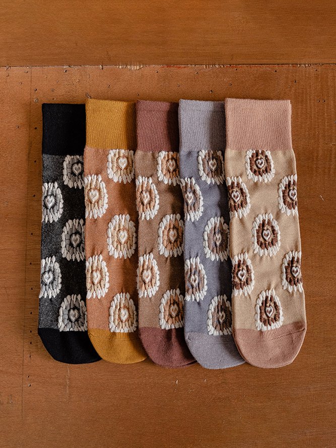 5 Pairs Of Garden Style Sun Flower Socks
