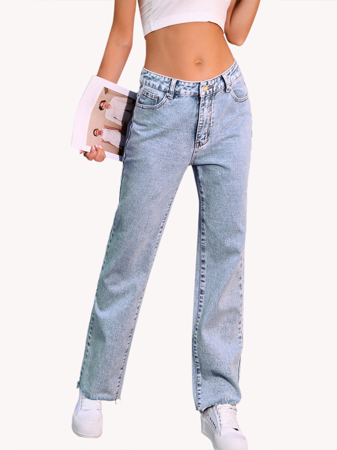 Loose Plain Casual Denim&jeans
