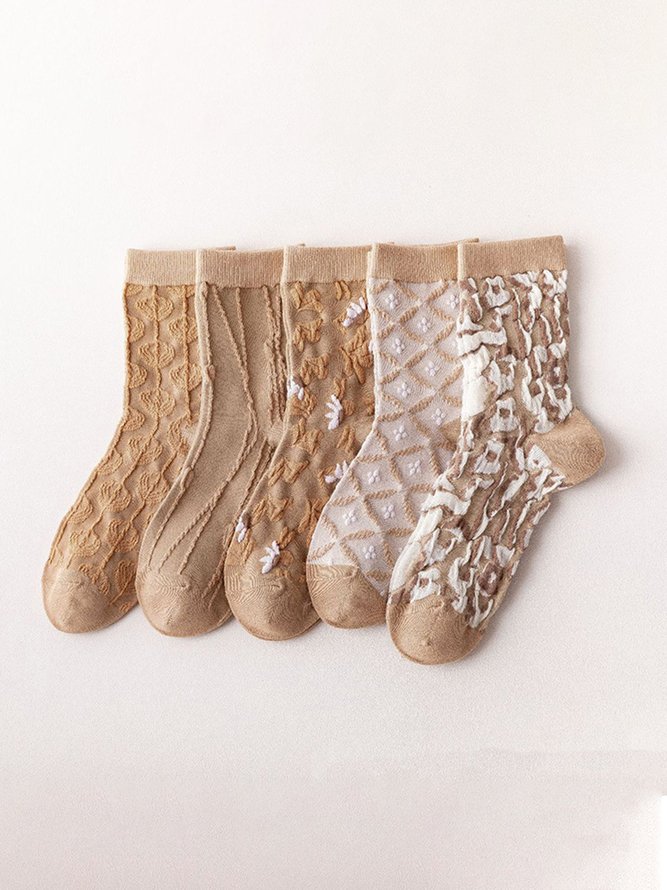 5 Pairs Of Vintage Palace Style Jacquard Knitted Socks