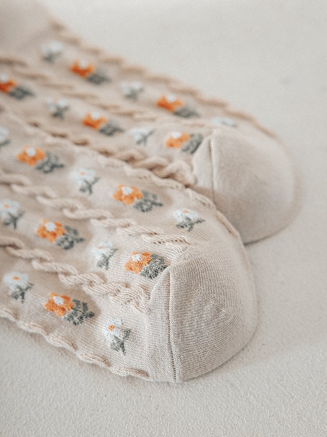 3 Pairs Set Vintage Embroidered Flower Socks