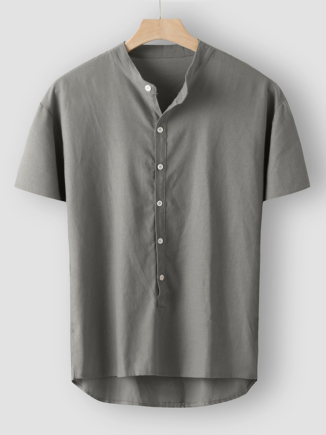 Cotton And Linen Casual Plain Men-Shirts