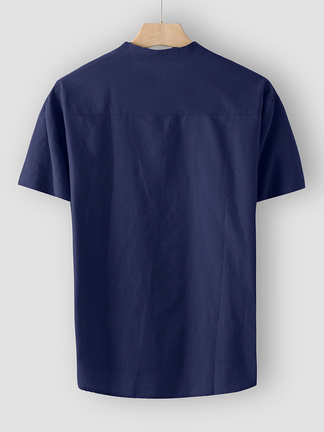 Cotton And Linen Casual Plain Men-Shirts