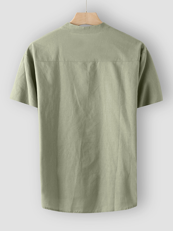 Cotton And Linen Casual Plain Men-Shirts