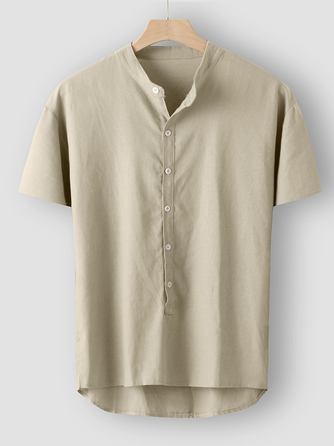 Cotton And Linen Casual Plain Men-Shirts