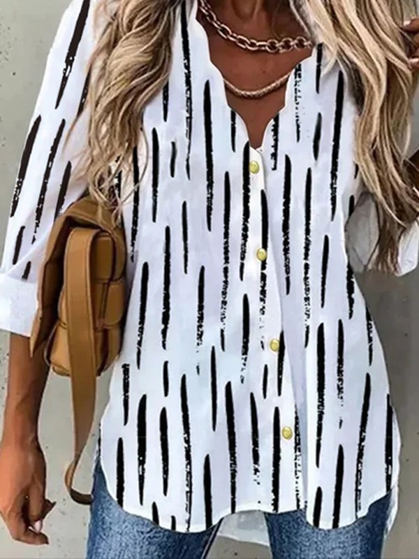 Casual V Neck Striped Blouses