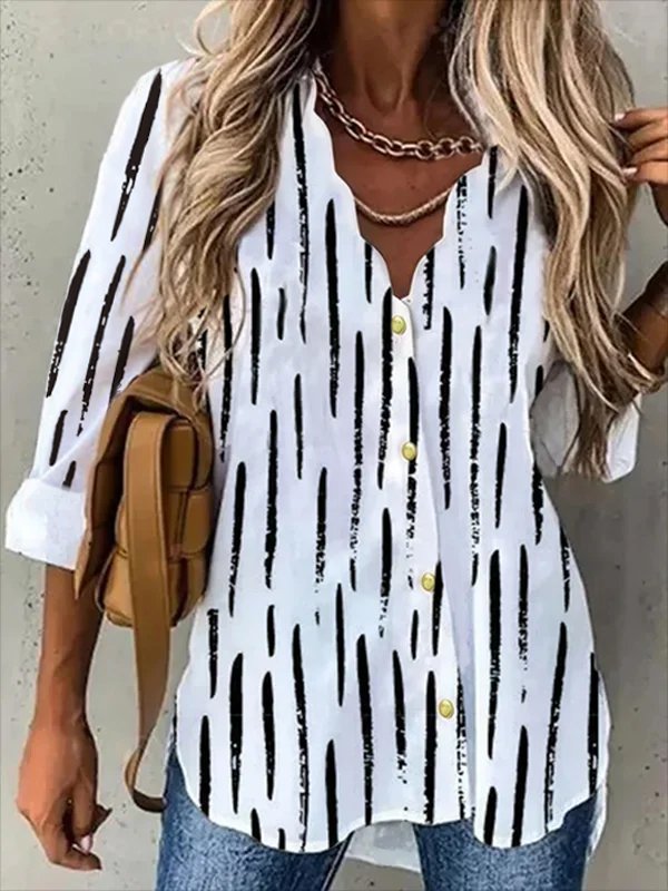Casual V Neck Striped Blouses