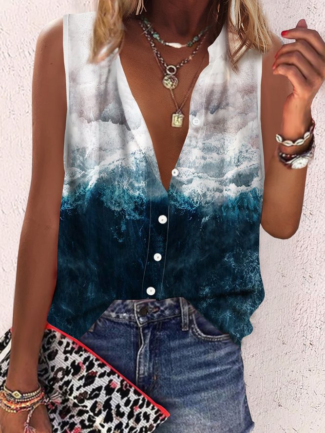 Landscape Print Casual Tank & Cami