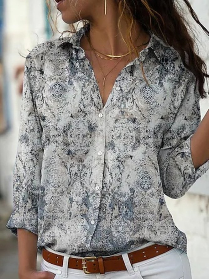 Loose Shirt Collar Abstract Blouses