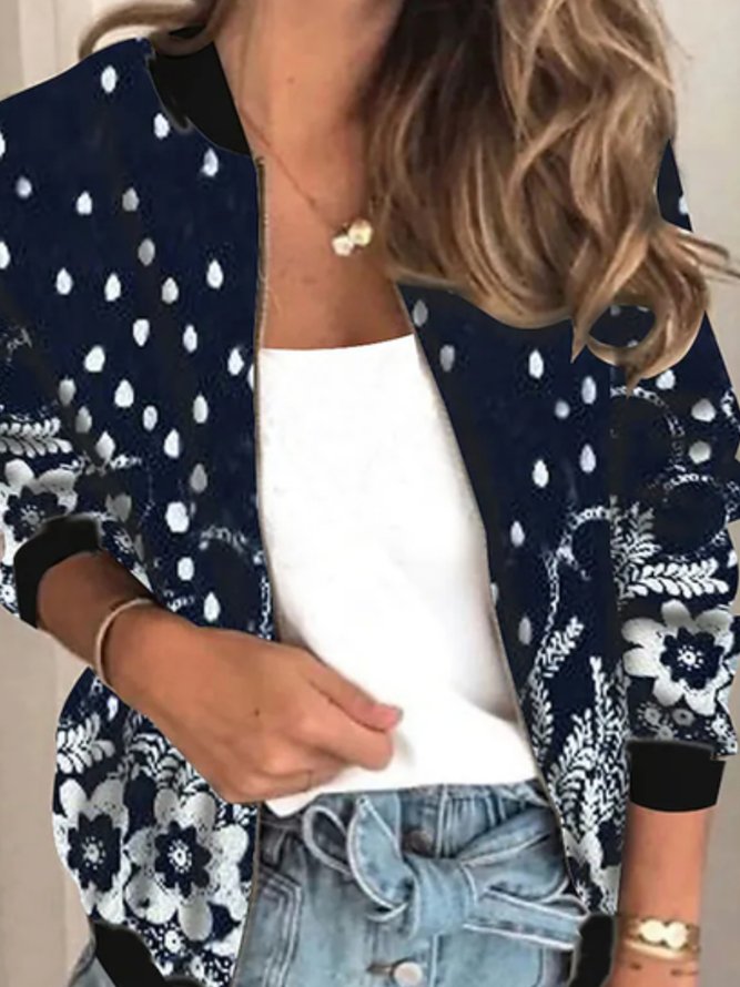 Loose Floral Stand Collar Cardigans