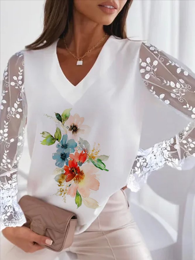 V Neck Casual Floral Top