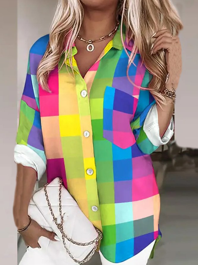 Shirt Collar Regular Fit Geometric Blouses