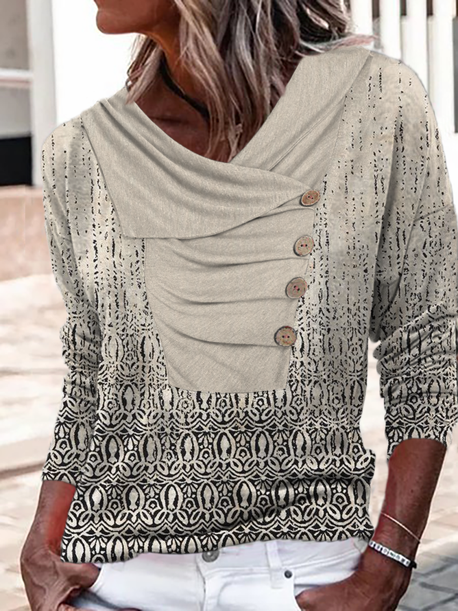 Abstract Jersey Casual V Neck T-shirt