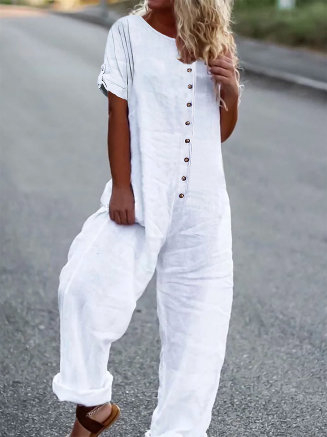 Cotton Crew Neck Casual Jumpsuits&rompers